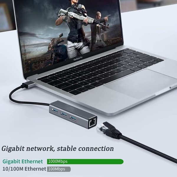 USB til Ethernet Adapter, VIENON USB 3.0 Hub med 1 Gigabit RJ45 Ethernet Port Netværk USB Netværksadapter med USB C Adapter til Laptop{wh}