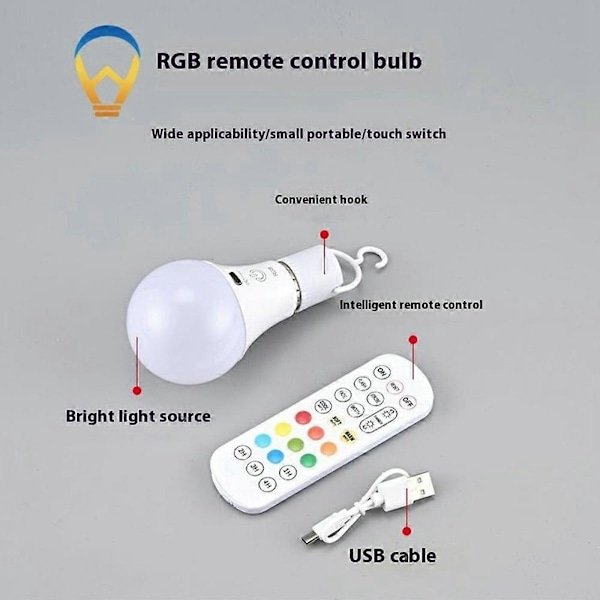 E27 RGB Uppladdningsbar Lampa med Fjärrkontroll och Timer Dimbar Touchkontroll 2700 12