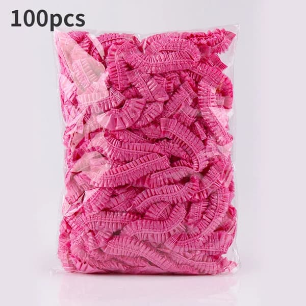 Engangs dusjhette Trekk Sauna Tilbehør Gjennomsiktig og Vanntett Engangs Hårhetter Baderomsprodukter Hjem 100PCS-Pink