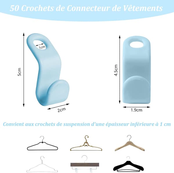 50 Stykker Blå Kleshengerkroker Multifunksjonelle Plastkleshengerkroker{F2}