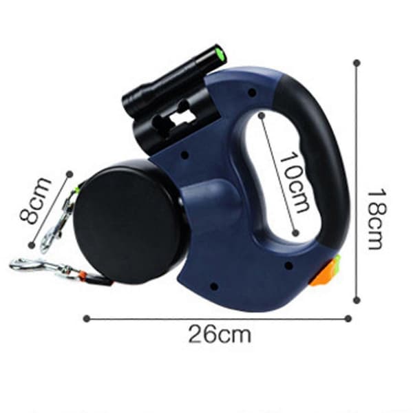 Dobbelt uttrekkbart bånd for 2 små hunder med LED-lys og poseholder, 4,8m uttrekkbart bånd opptil 5 kg Blue
