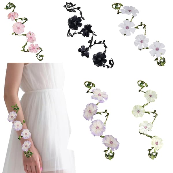Boho Blommig Omlottarmband, Blomsterkrans i Skogsstil, Justerbart Handleds- och Pannbandsaccessoar White garland [1 piece]