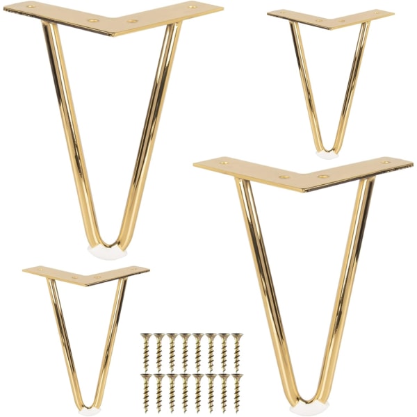 MSBD 10cm Metal Furniture Legs, 4Pcs Iron Hairpin Table Legs with Screws - Gold