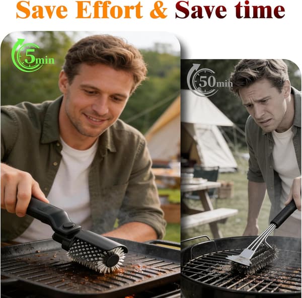 Elektrisk grillbørste - BBQ-børste elektrisk Justerbart børstehode - Laget av 304 rustfritt stål - Passer til alle griller Elektrisk rengjøring...(f2)