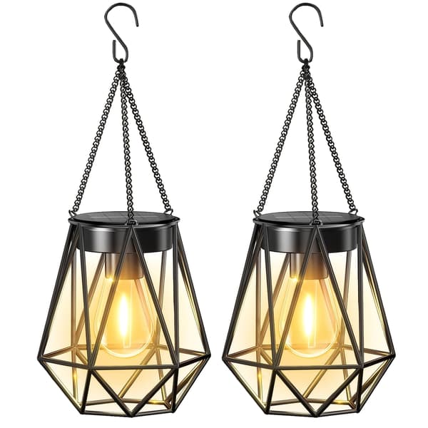 2/4-pack solcellslampor utomhus, uppgraderade starka hängande solcellslampor utomhus, dekorativ solcellslampa i metall, 2-pack Metall
