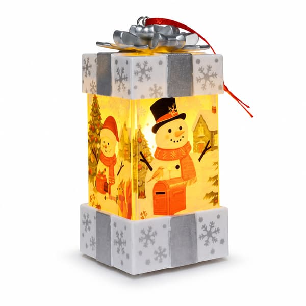 Lysende julegaveæske 5,3 x 5,3 x 12,1 cm, festlig LED-borddekoration**Hvid postkasse snemand White mailbox snowman