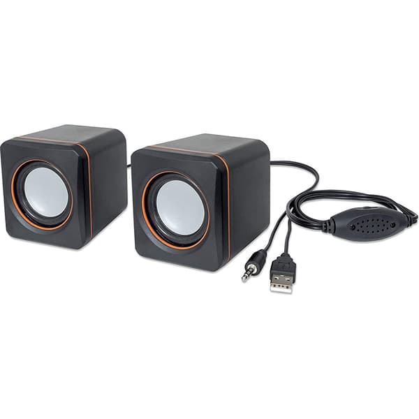 USB stereo høyttalersystem med 3,5 mm lydkontakter for tilkobling til bærbar PC, notebook eller stasjonær datamaskin, volumkontroll