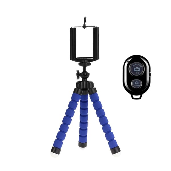 Flexibelt Bläckfisk Mini Stativ med Telefonfäste för Smartphone Kamera Mobil Video Remote BlueT