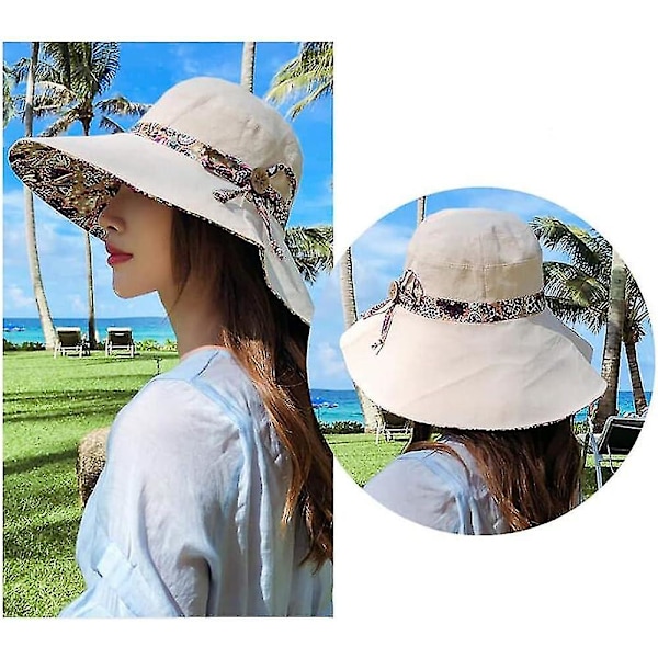 Dame Solhat Upf 50 Bredskygget Spandhat UV Beskyttelse Sommer Strand Solhat