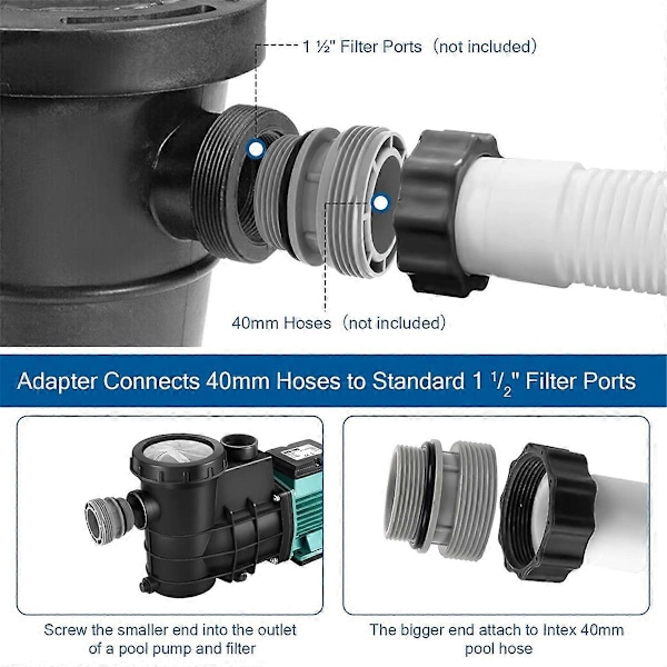 4-pakning Poolslange Konverteringsadaptersett for Intex & Coleman Basseng, 4560 40mm Slange til 1 1/2 Tommers Fil{EE}