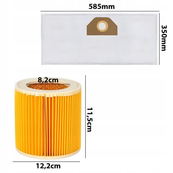 Karcher Wd3/Wd2 Dammsugarpåsar Och Filterset 10X Syntetisk Mikrofiber(F250)