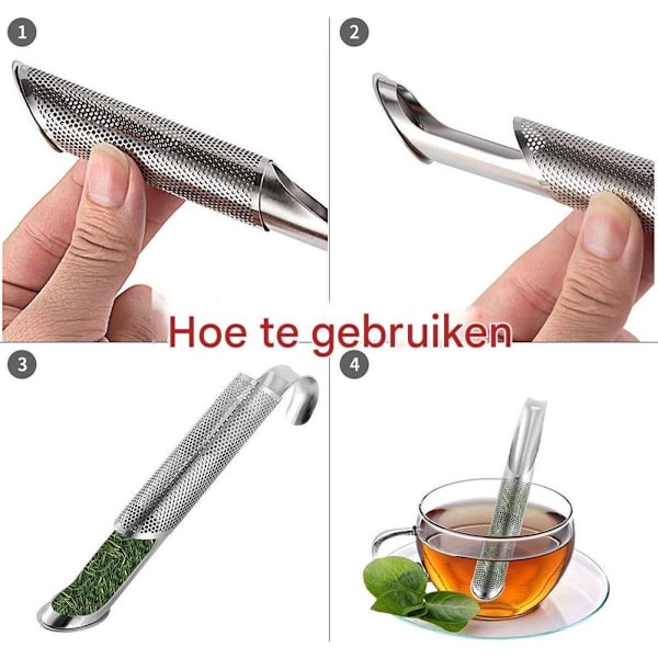 2x Te-si rør i rustfrit stål med te-infusionsnet}F2{