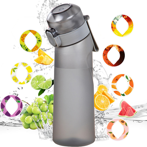 Vesipullo tuoksukapseleilla, 650 ml juomapullo 7 hedelmäkapselilla, pillillä (satunnaiset tuoksut{F2} Transparent black (7 random rings)