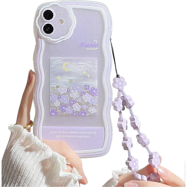 Kompatibelt med iPhone 11 Skal med Sött Lila Blommönster Design Estetiskt Kvinnor Tonåringar Flickor Blom Linsskydd Skal för iPhone{f2}