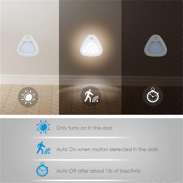 3 stk./sæt Trekant Bevægelsessensor Lys Enkel Smart Home Mode Sengelampe Kreativ Magnetisk Sensor LED Natlys White