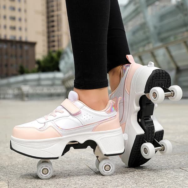 Børnerulleskøjter Justerbare Deformationssko 4 Hjul Inline Skating Sneakers til Drenge Piger Studerende og Voksne LB-858-Purple 35