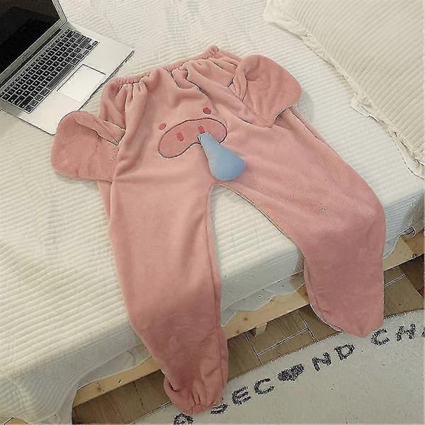 Elefanttrunk 3D Flanell Pyjamasbyxor Herr Dam Rolig Tecknad Varm Sovkläder Pink Pig XL