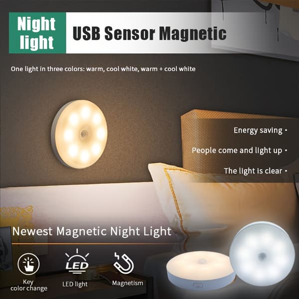 LED Rörelsesensor Nattlampa (2st/4st) – USB Uppladdningsbar Trådlös Nattlampa för Korridor, Sovrum & Julklappar 【white】 2pcs