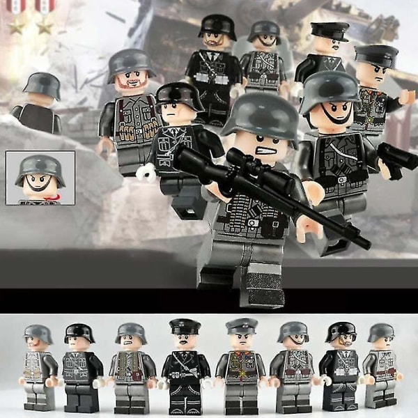 8 st Militär Minifigurer Leksaksset, Armé Militär Mini Figurer, tyska Militär Byggklossar Soldater Vapen Leksaker