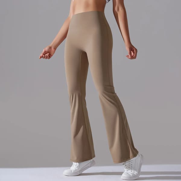 Dam Hög Midja Utsvängda Yogabyxor Stretch Träning Vida Ben Fitnessbyxor Grey L