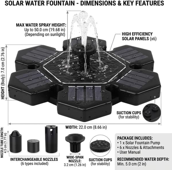 Fuglebadfontener solenergi solfontene for fuglebad med 4 utskiftbare dyser for utendørs fontenevann Abs plast blomsterdesign