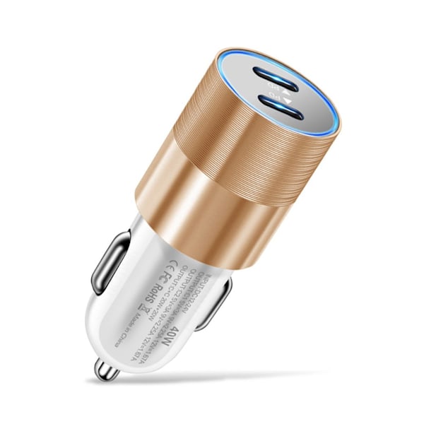 40W USB-C Snabb Billaddare 2 Portar Adapter Dubbel Typ C GULD gold