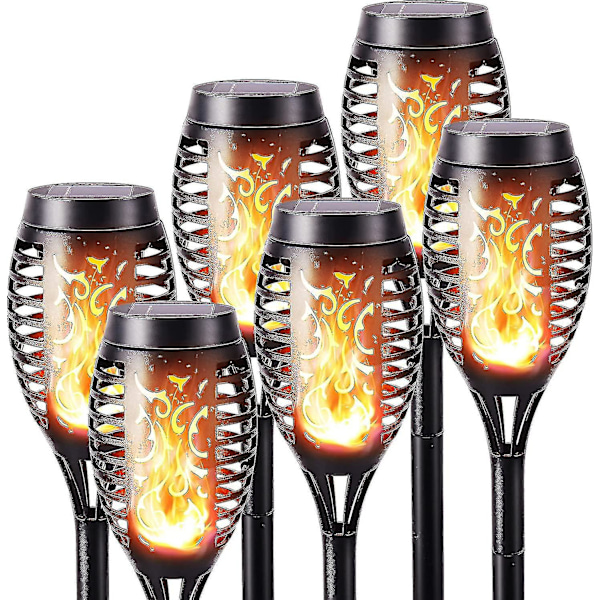 Solcellelamper med flammeeffekt - 6-pakning vanntette solcellelamper, flimrende flammeeffekt for dekorasjon, hage, uteplass, sti null null none