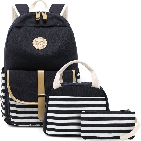 canvas school bag school bag school bag school bag suitable for girls high school, laptop, striped black-8893 new