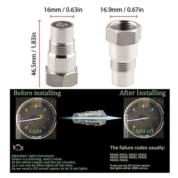 Bil O2 Sensor M18X1.5mm CEL Fix Check Engine Light Eliminera One Size