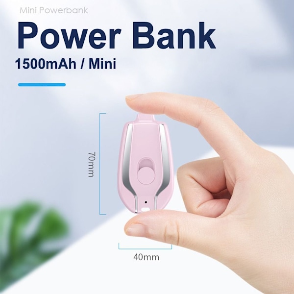 Bærbar Powerbank Nødlader PINK TIL TYPE-C TIL TYPE-C