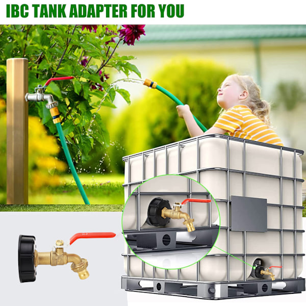 IBC-säiliön adapteri 3/4 tuumaa Messinki Säiliön liitin Karkea kierre 275‑330 Gallonan vesisäiliö Puutarhaletkun venttiilin liitin{EE}