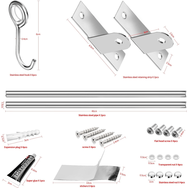 Kitchen Utensil Holder, Wall Mounted Kitchen Utensil Rack with 6 Sliding Hooks, Stainless Steel Utensil Hanging Rack for Bathroom/Garage/Bedroom, 40cm