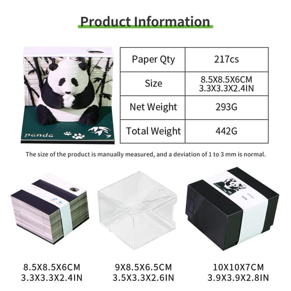 3D Kunst Kalender Notisblokk 2026 Panda 3D Skrivebordsunderlag Med Pennholder Panda Avrivbart Papir Stickys DIY Notat{f2} A