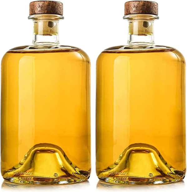 2-pack 750 ml glasvinflaskor med träpropp, klara flaskor för mousserande vin, kefir, matförvaring, läckagesäkra, diskmaskinsäkra (750 ml)
