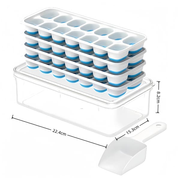 Isbitsform med lock 4-pack 48 kuber, stapelbar silikonform med förvaringslåda, BPA-fri 19x7.5x2.5cm