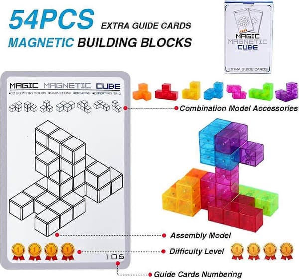 3D Magnetiska Byggklossar Magiska Magnetiska Kuber, Set med 7 Multi-Formade Magnetiska Klossar{h}
