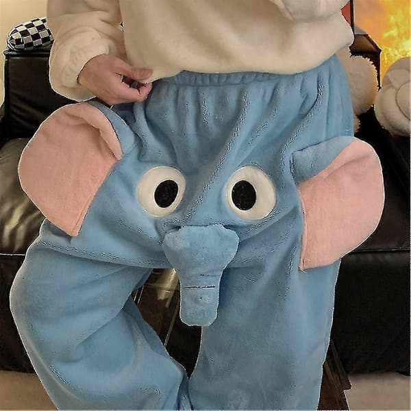 Elefanttrunk 3D Flanell Pyjamasbyxor Herr Dam Rolig Tecknad Varm Sovkläder Blue Elephant XL
