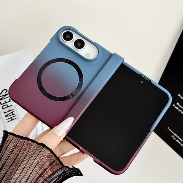 iPhone Duo Sammenleggbart Deksel, Støtsikkert Magnetisk Telefondeksel med Flytende Gradientdesign, Beskyttende Dobbeltskjermdeksel Blue-red