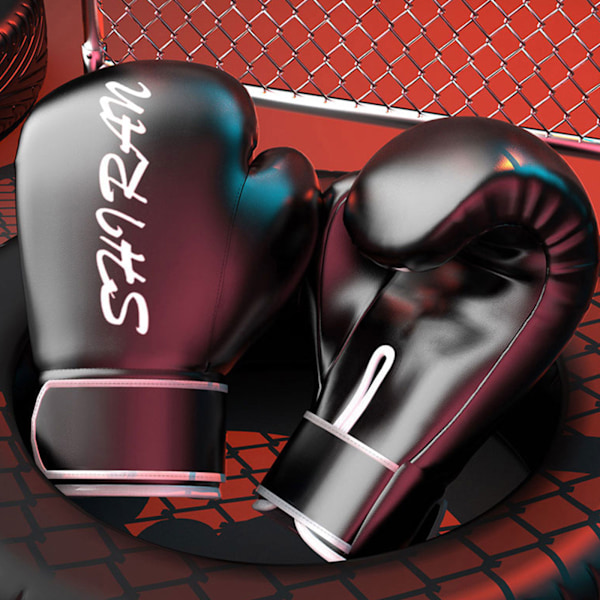 Boxningshandskar för barn och vuxna för rolig Muay Thai-kamp, Sanda, kampsport, säckträning, PU-vantar, set, svart Black 8oz