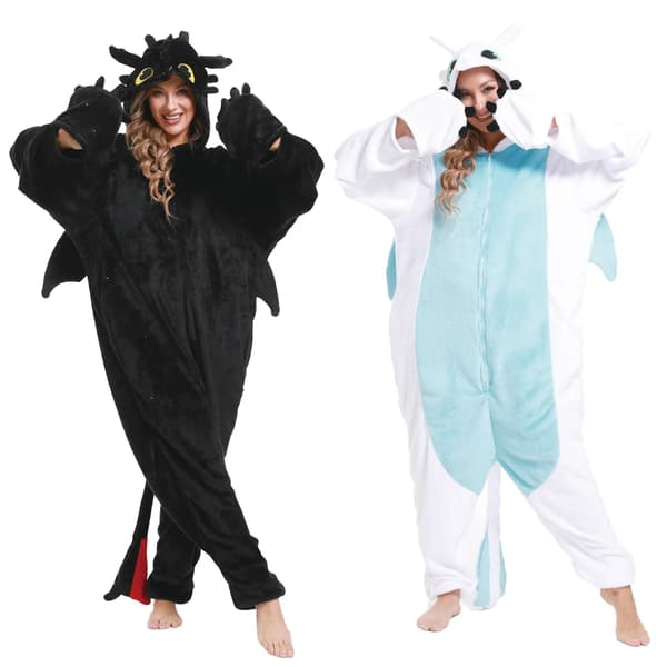 Tandløs drage-onesie til voksne, pyjamas-kostume, cosplay-heldragt White Dragon S Fit 145-155cm