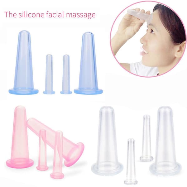 4 st silikon ansiktsmassagekoppar koppningsanordning, ansiktskoppningsset silikonkoppar, ansikts- och ögonkoppningsmassage (2 små och 2 stora)(f2)