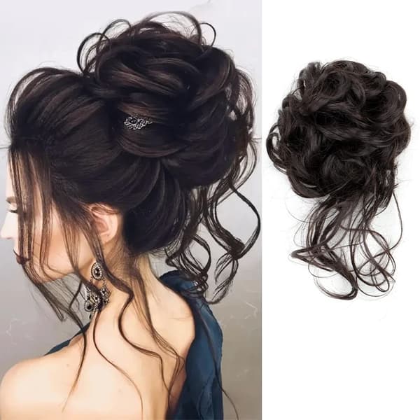Syntetisk Elegant Rotete Krøllete Elastisk Strikk Hårknute Fluffy Enkel å Style Egnet for Daglig Bruk 4
