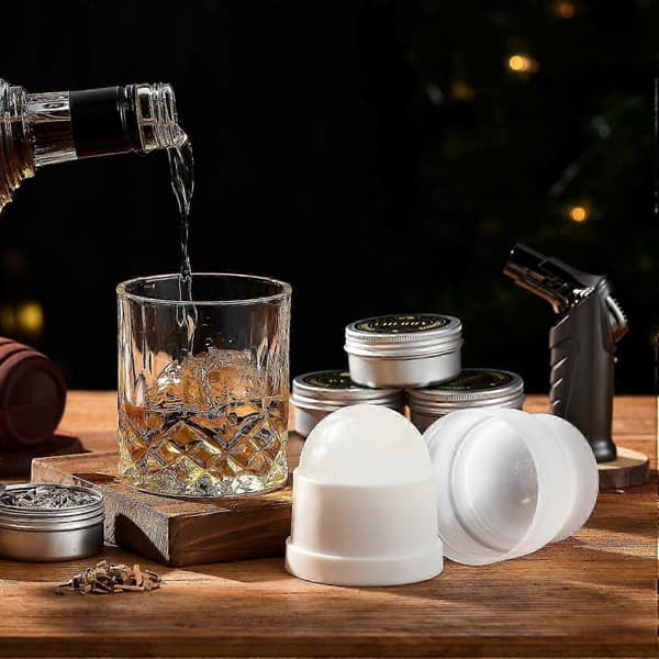 Whiskey Smoker Kit med Brænder - 6 Smagsvarianter Træflis, 2 Glas, 2 Iskubeforme