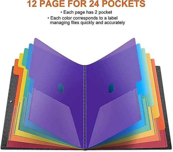 24-lommers projektmappe i poly, brevstørrelse, udvidelig projektsorterer, kraftig