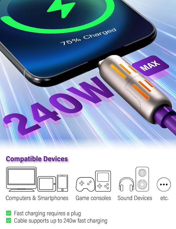 240W 4-i-1 USB-C-kabel, Multilader med pustende lys, PD 5A Multi Hurtiglading & Datasynkronisering Silikon Kompatibel iPhone Samsung Laptop{yh}