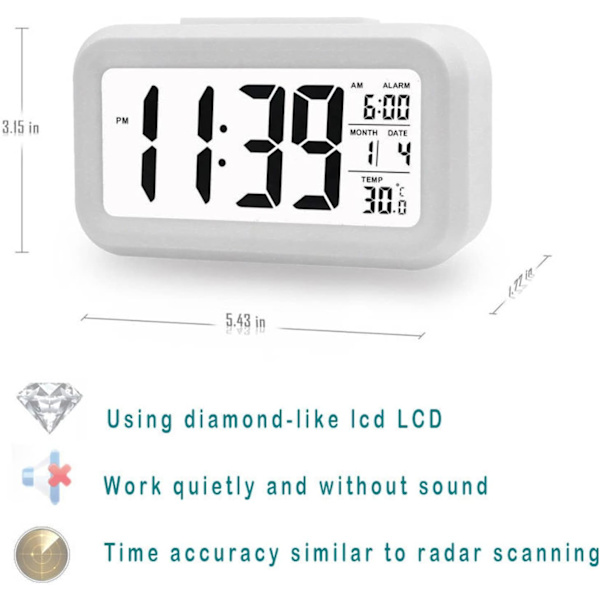 Digital väckarklocka med LED-display, temperatursensor, smart ljusstyrkekontroll, svart
