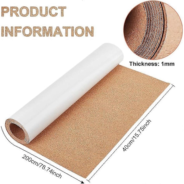 78x16 tuuman itseliimautuva korkkirulla, 1 mm paksu, korkkitaulujen taakse, vahva itseliimautuva korkkitaulu seinäkalusteiden koristeluun DIY-projekteihin