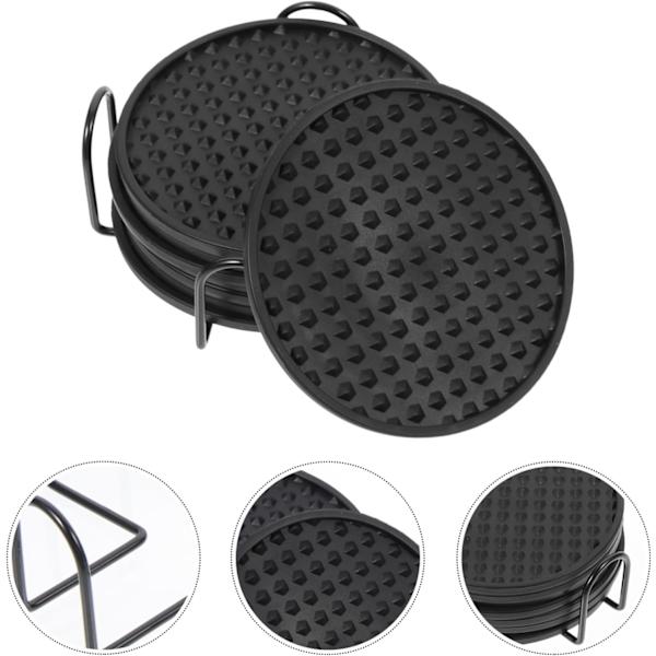 Silikone coasters med stativ, skridsikre, sæt med 6, sort