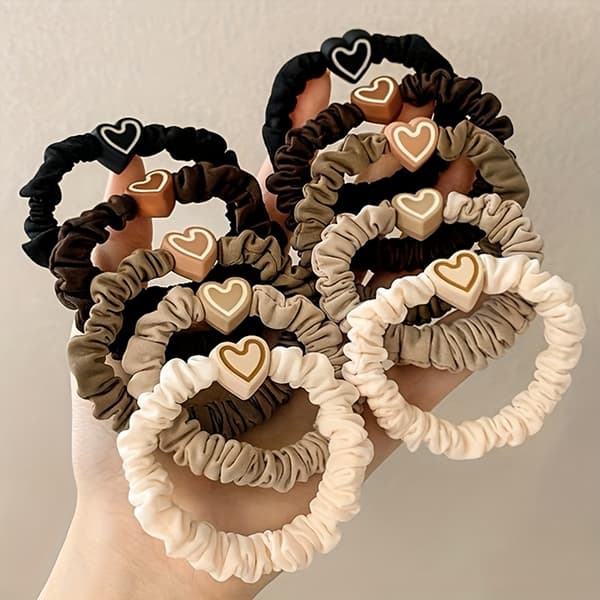 5 stk. Søde hjerteformede hårelastikker til kvinder, højelastiske hårbånd til fletninger, Valentinsdagsgave, blandede farver, sød stil, 14+ år 5pcs/Set