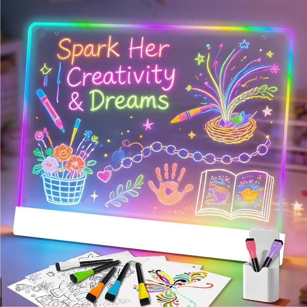 Genopladelig LED Skriveplade, DIY Lysende Tegneplade, Kreativ Natlampe til Børn White border 35×25cm